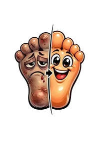 Before and after cartoon foot transformation