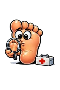 Pie revisando su planta con espejo