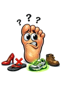 Pie confundido eligiendo entre diferentes zapatos