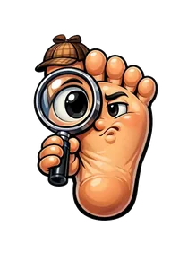 Cartoon detective foot with magnifying glass