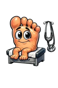 Cartoon foot sitting on exam table at doctor visit