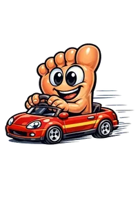 Cartoon foot driving a car to the podiatrist