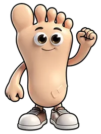 Happy cartoon foot recovering after minimally invasive surgery