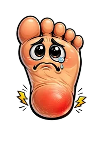 Cartoon foot wincing in heel pain