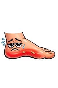Cartoon foot with inflamed plantar fascia