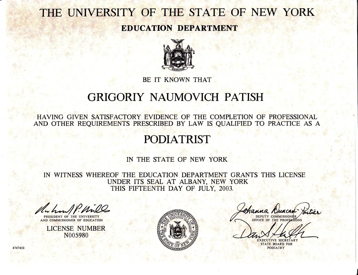 Licencia de podología del Estado de Nueva York