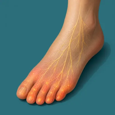 Neuropathy — burning, tingling nerve pain spreading through the toes